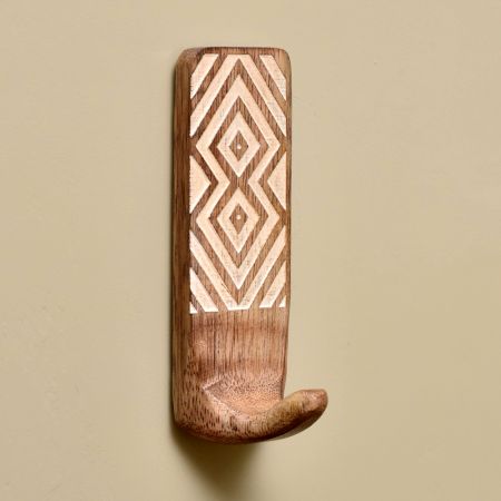 Brown Wooden No Drill Adheshive Wall Hooks